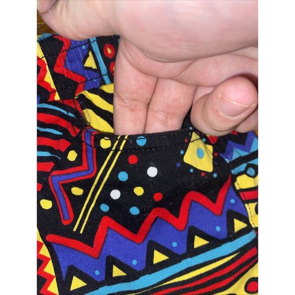 OH SNAP! Men Retro 90s Geometric Print Shorts Stretch Twill Black Colorful Med - Picture 5 of 10